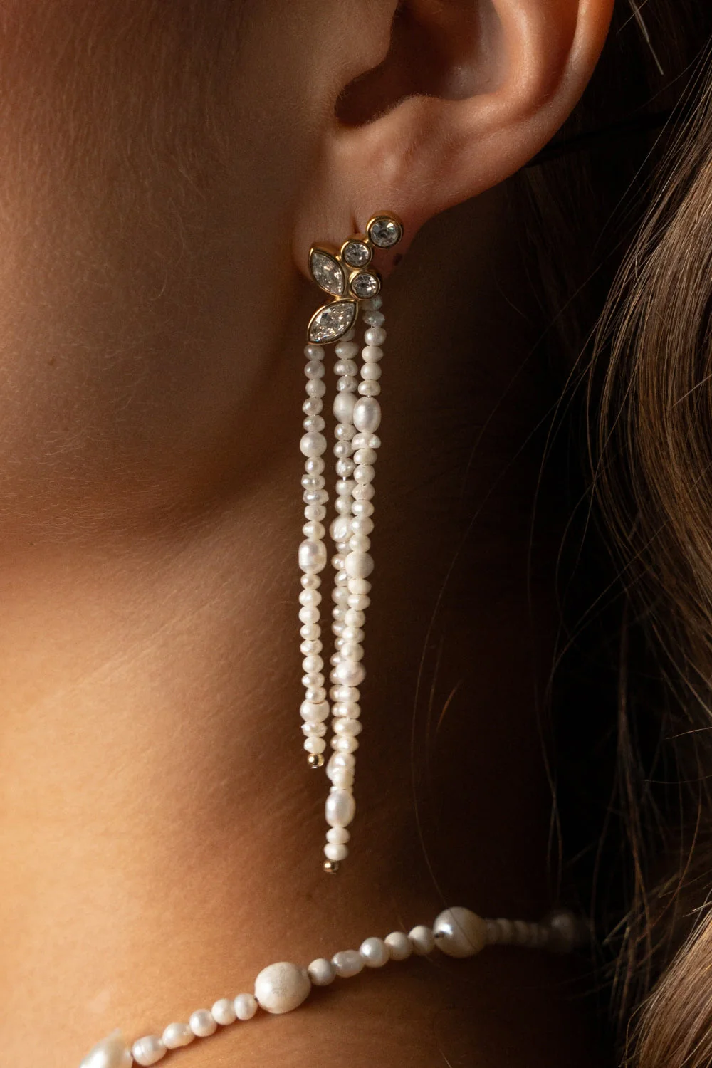Adorn Earrings Pearl Tassel - Image 2