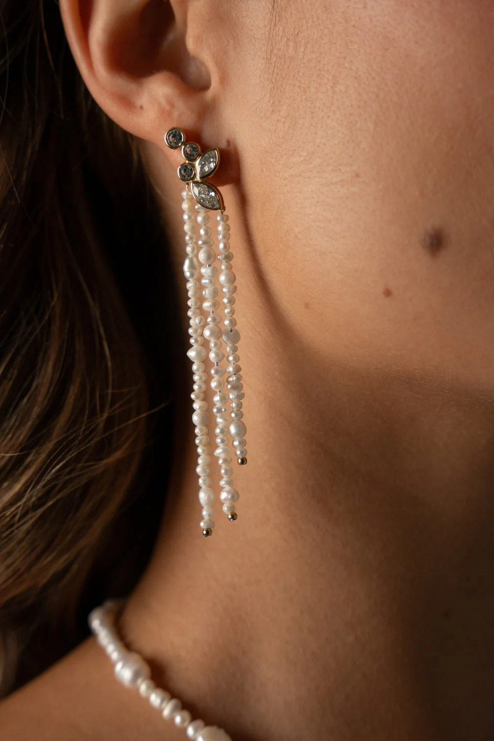 Adorn Earrings Pearl Tassel - Image 3