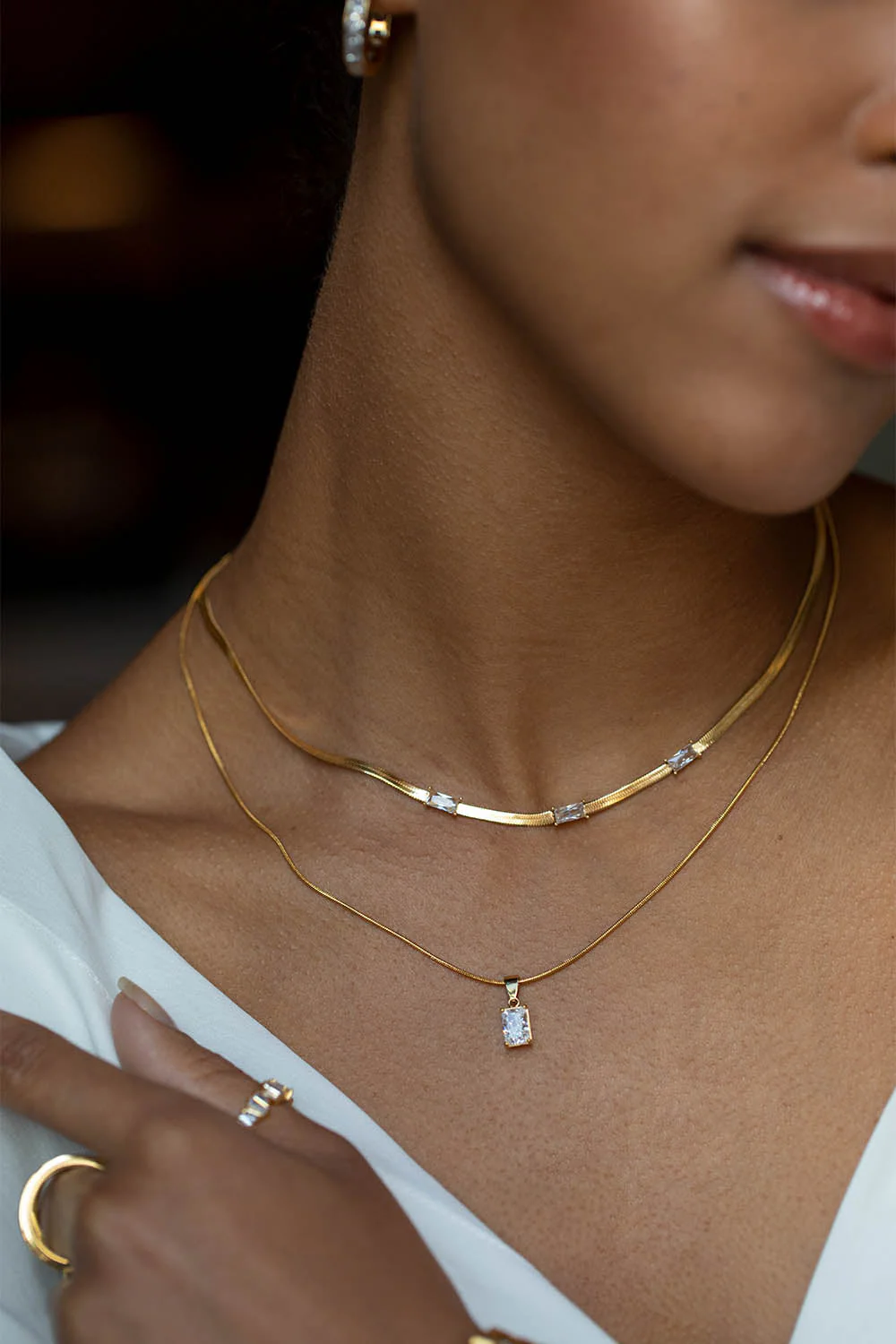 Baguette Stone Pendant Necklace - Image 2