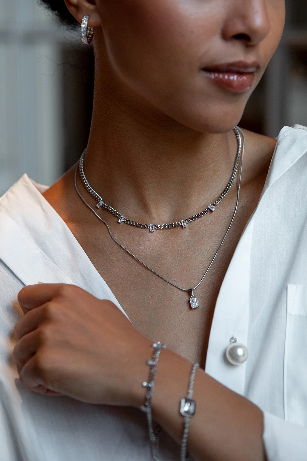 Baguette Stone Pendant Necklace - Image 2