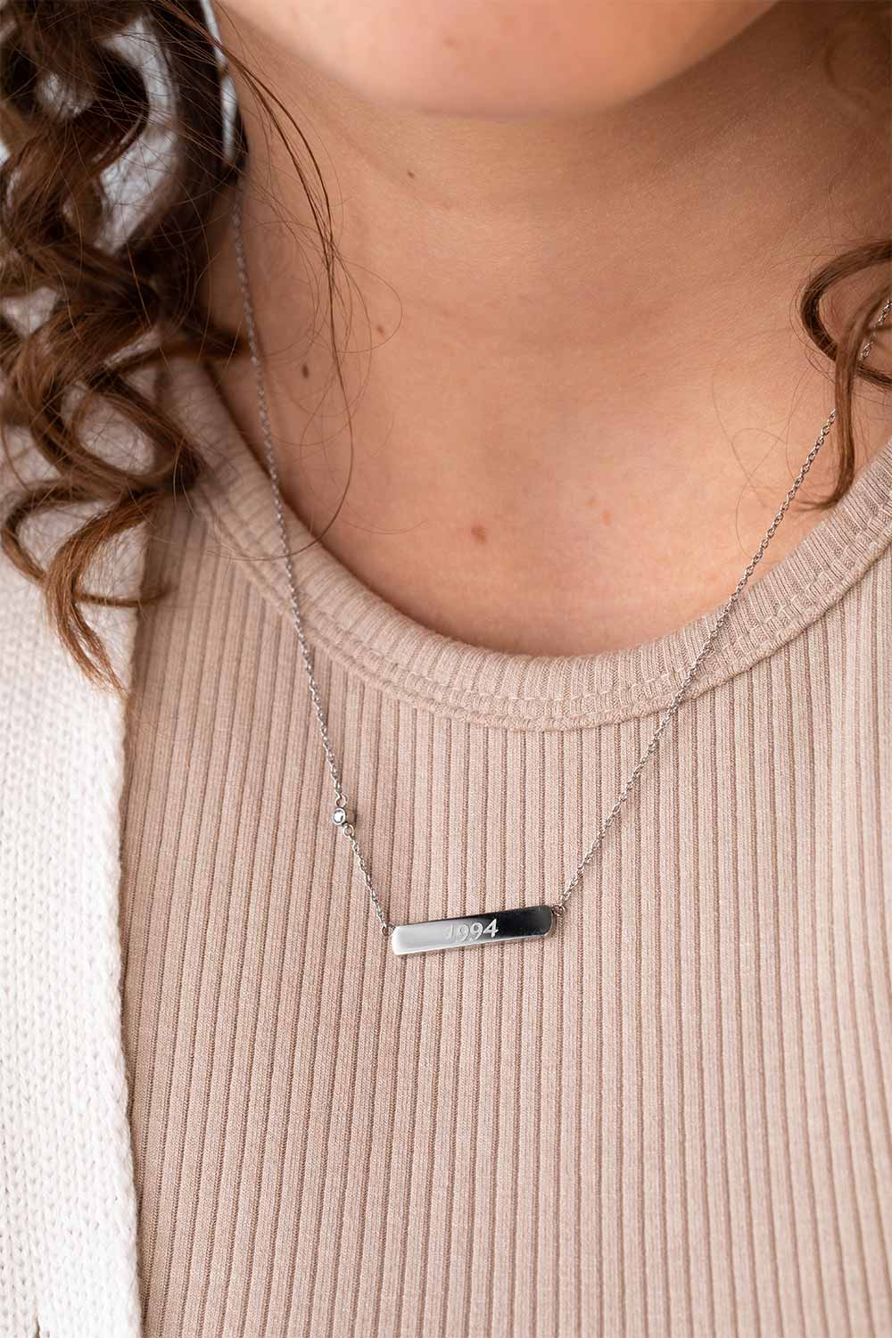 Engraving Rectangle Necklace Silver - Image 2